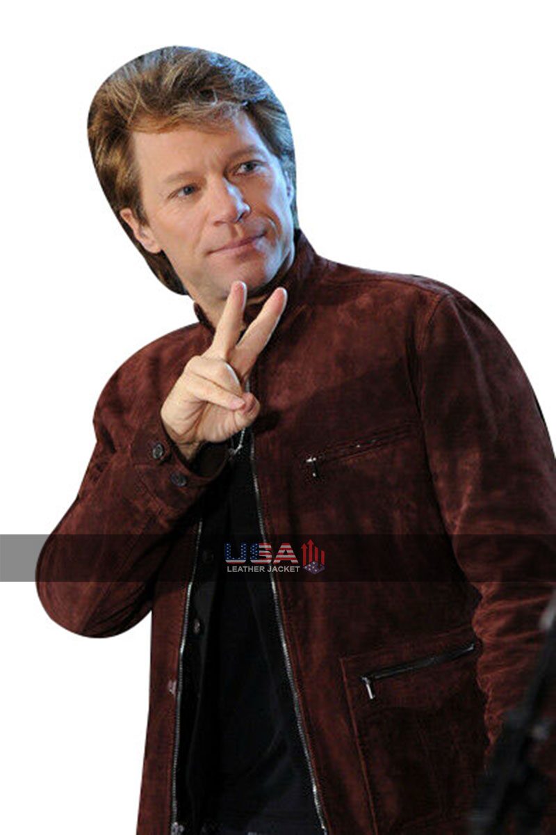 Rock Star Jon Bon Jovi Maroon Suede Leather Jacket