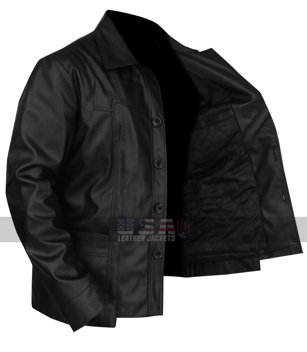 Killing Them Softly Brad Pitt (Jackie Cogan) Black Leather Jacket