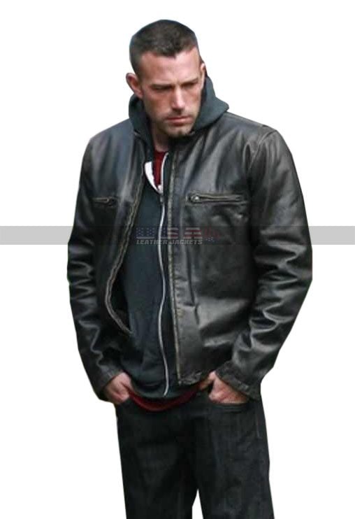 Men Ben Affleck The Town Movie Doug Macray Black Leather Jacket 