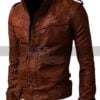 Men Slim Fit Motorcycle Brown Leather Jacket
