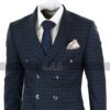 Mens Vintage Checkered Style 2 Piece 1920s Plaid Navy Suit
