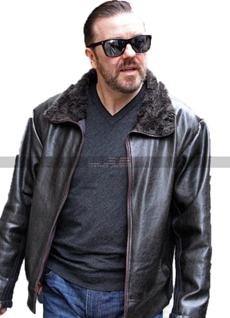 After Life Ricky Gervais Black Leather Jacket | Tony Fur Collar Jacket 