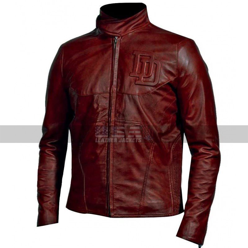 Daredevil Costume Charlie Cox Red Leather Jacket Fore Men's