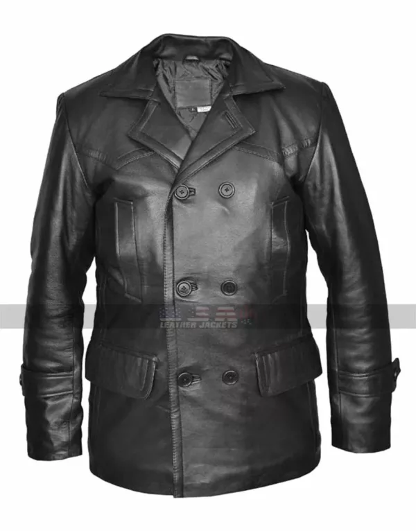 Doctor Who Olive Naval Pea German Military Black Leather Coat
