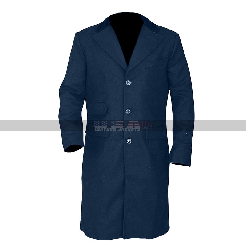 Men's Peaky Blinders Season 5 Thomas Shelby Blue Wool Trench Coat