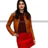 Alexandra Daddario Tan Brown Leather Jacket