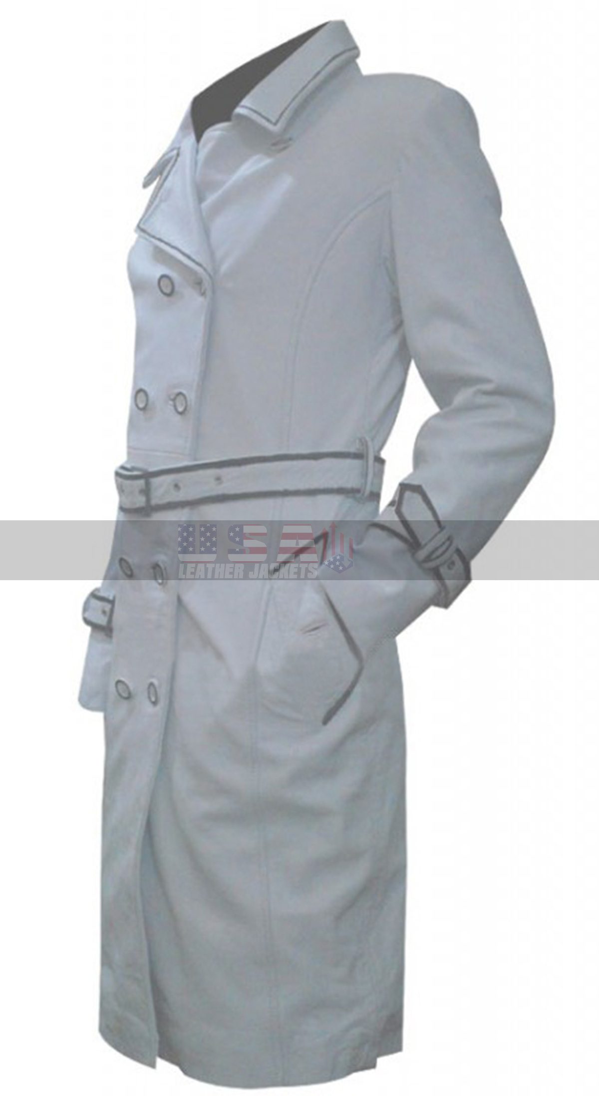 Daryl Hannah (Elle Driver) Kill Bill White Leather Trench Coat 