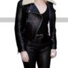 Ellie Goulding Fur Collar Motorcycle Black Leather Jacket