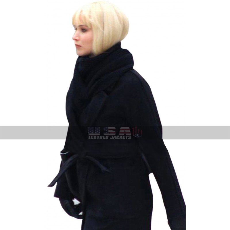 Red Sparrow Costume Jennifer Lawrence Black Wool Trench Coat