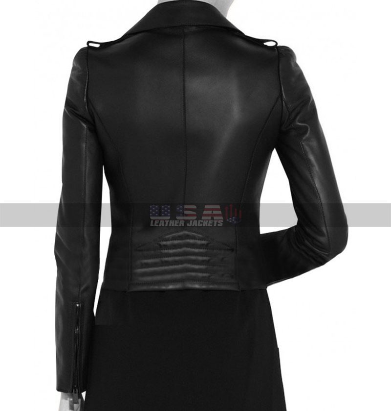 Kim Kardashian Asymmetrical Zipper Black Leather Jacket For Women's
