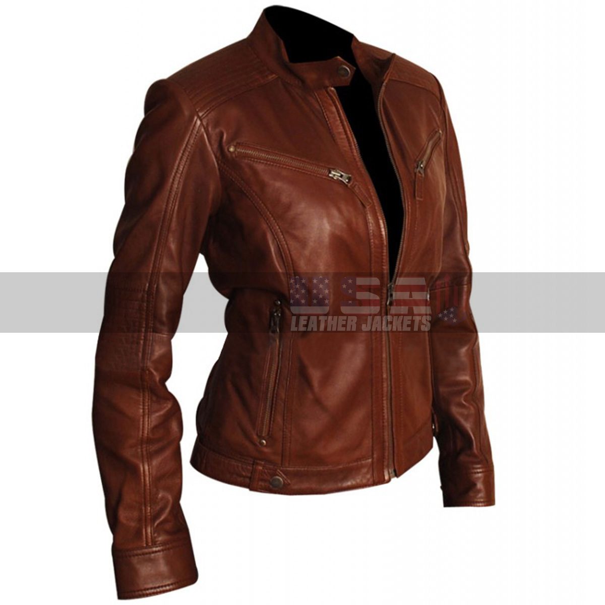 Slim Fit Women Brown Body Fitted Motorcycle Leather Jacket