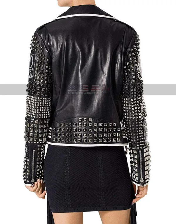 Ladies Punk Rock Style Women Gothic Black Studded Leather Jacket