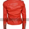 Charlotte McKinney Slim Fit Brando Biker Red Leather Jacket