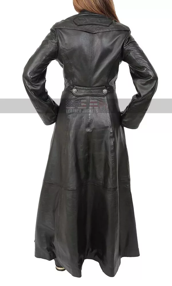 Gothic Women's Winter Full Length Black Leather Trench Coat