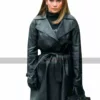 Second Act Movie Legend Jennifer Lopez Black Leather Coat | Women Spring Belted Coat