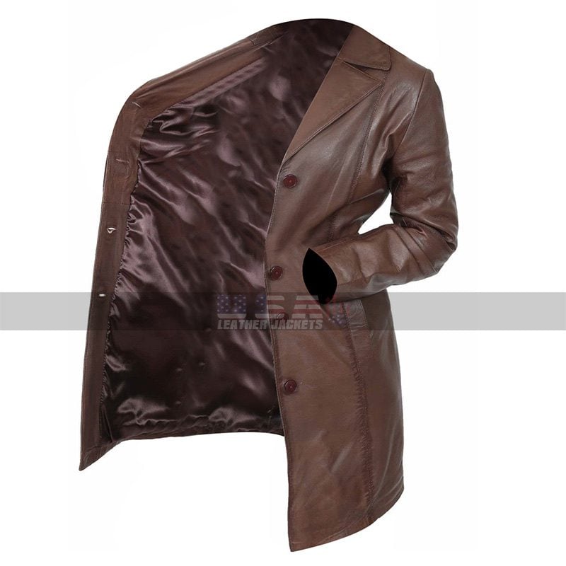 Women's Lambskins Knee Length Brown Leather Trench Coat